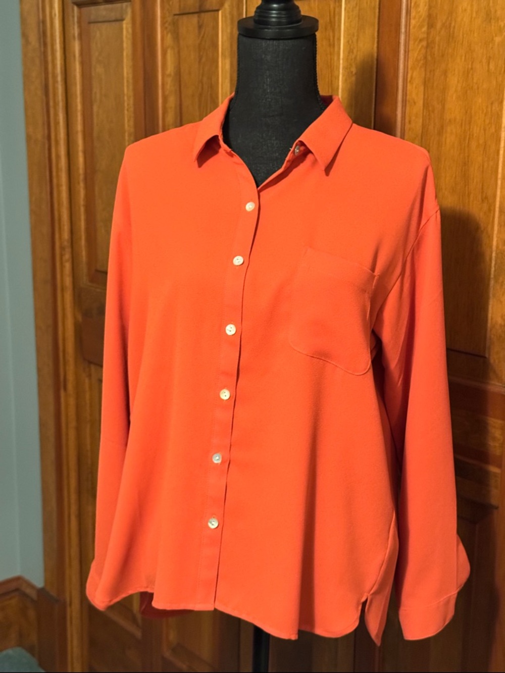J. Jill  Button-Down Pocket Blouse Orange M